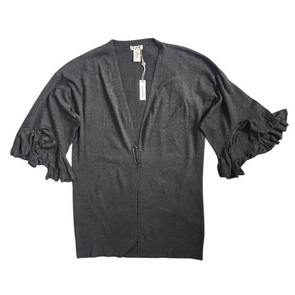 Max Studio Knit Long Roomy Sweater Wrap Large Pin Closure Flutter Sleeves Small - Picture 3 of 16